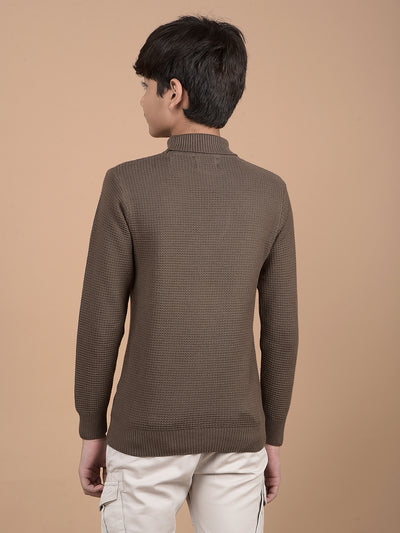 Brown High Neck 100% Cotton Sweater-Boys Sweaters-Crimsoune Club