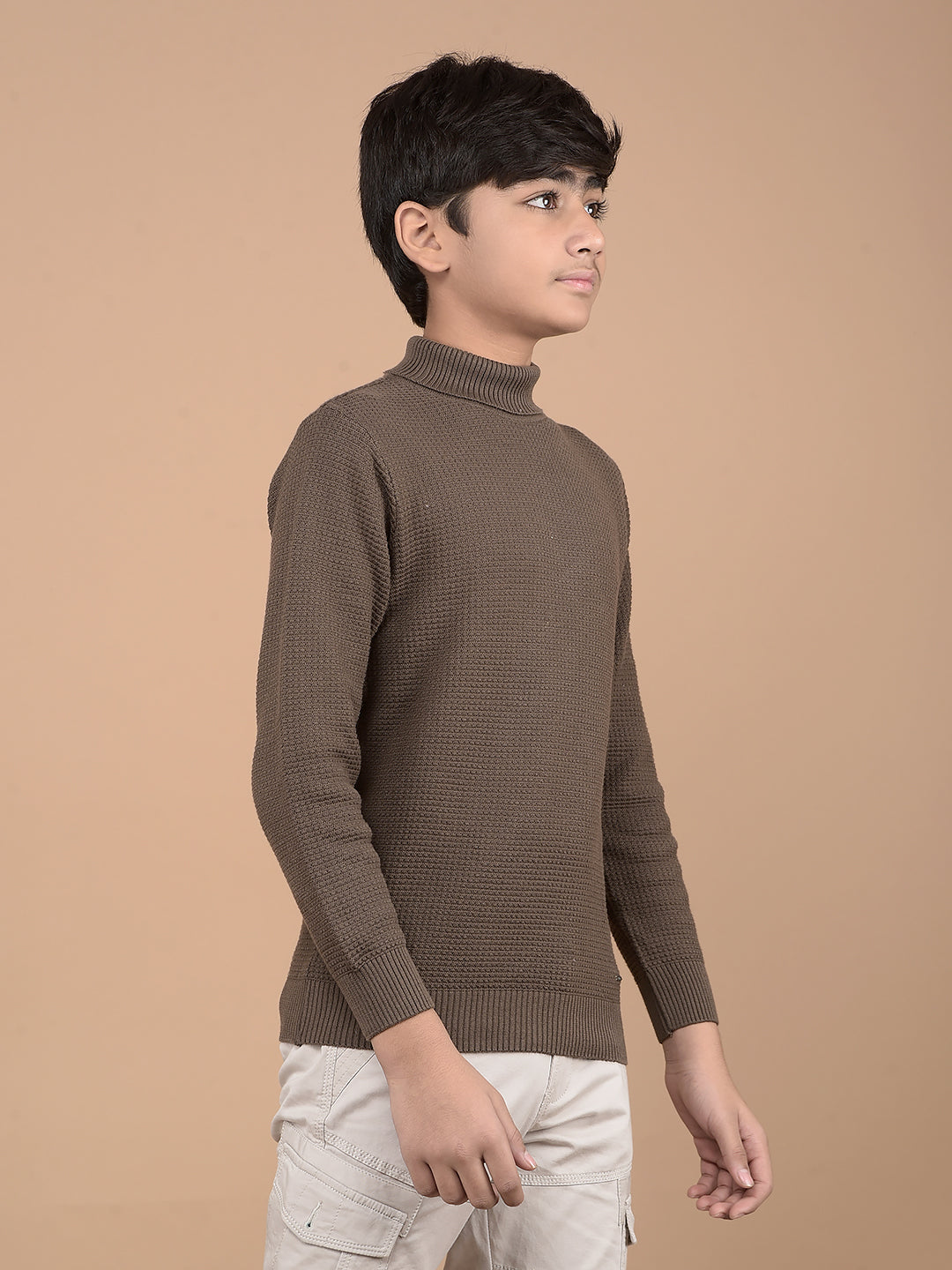 Brown High Neck 100% Cotton Sweater-Boys Sweaters-Crimsoune Club