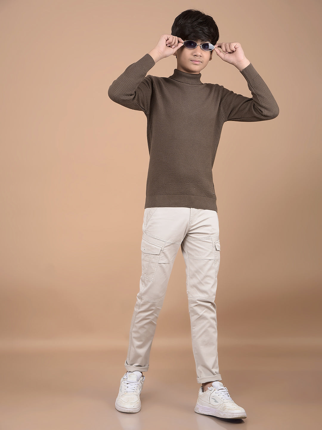 Brown High Neck 100% Cotton Sweater-Boys Sweaters-Crimsoune Club