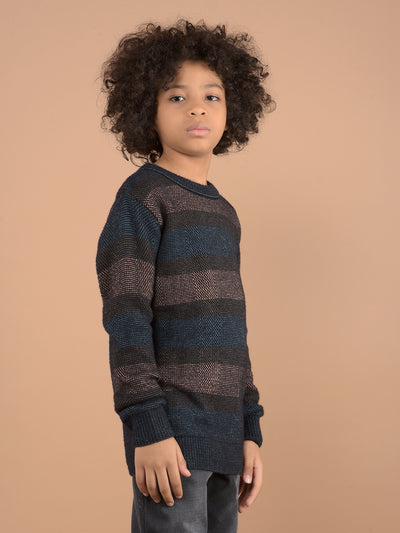 Brown Horizontal Striped Sweater-Boys Sweaters-Crimsoune Club