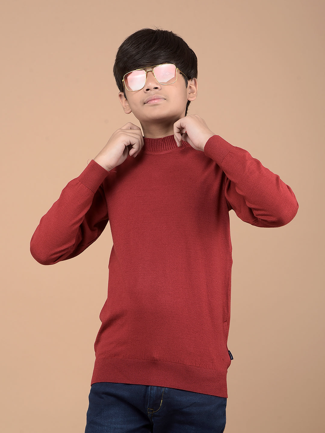 Maroon High Neck Sweater-Boys Sweaters-Crimsoune Club