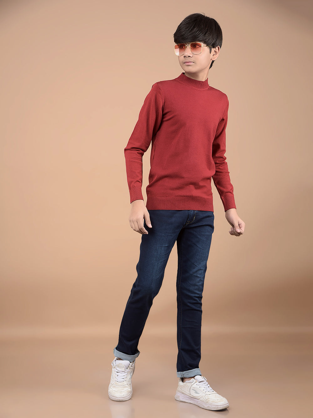 Maroon High Neck Sweater-Boys Sweaters-Crimsoune Club