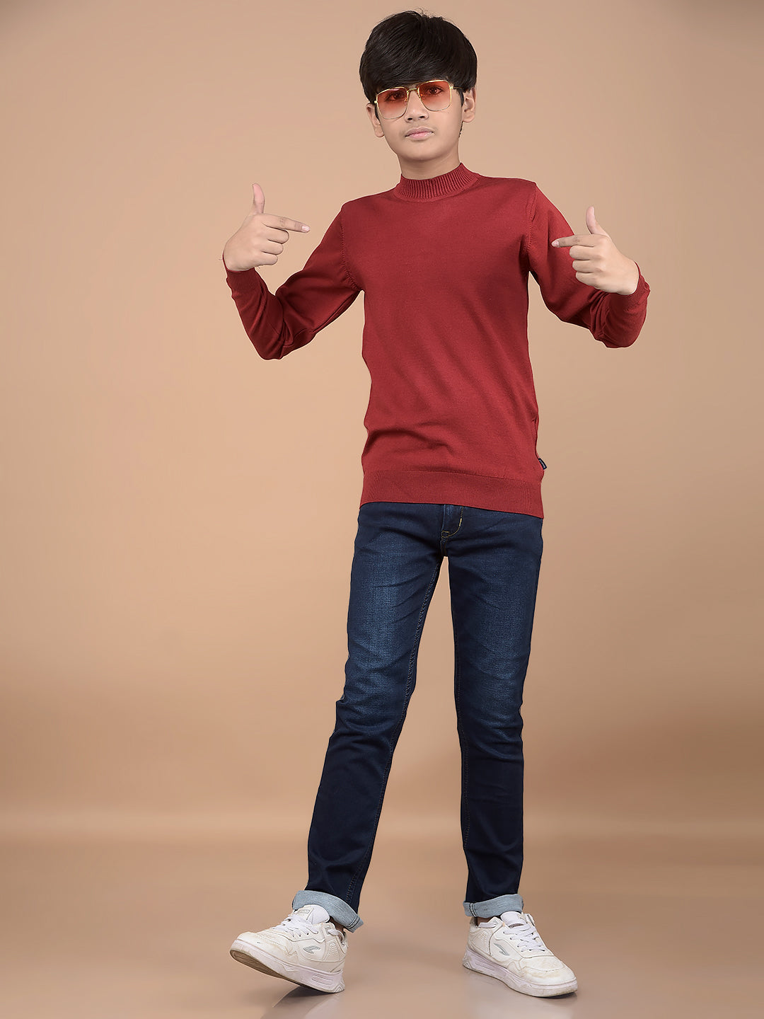 Maroon High Neck Sweater-Boys Sweaters-Crimsoune Club