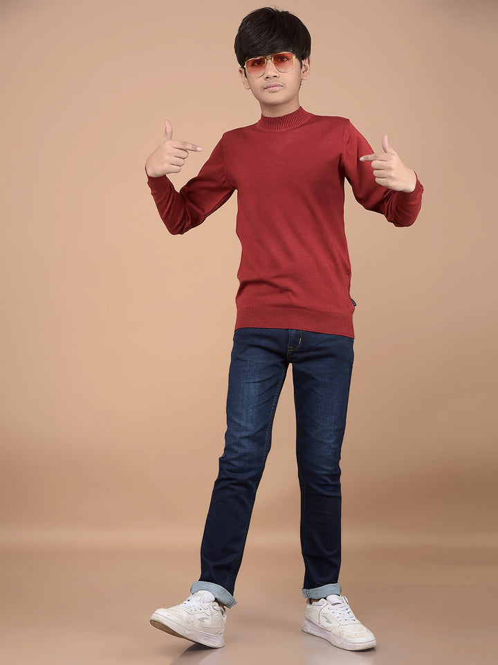 Maroon High Neck Sweater-Boys Sweaters-Crimsoune Club