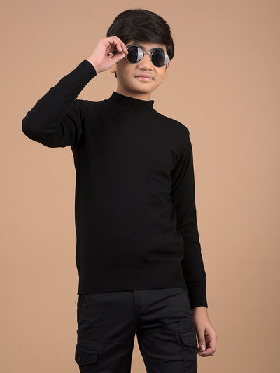 Black High Neck Sweater-Boys Sweaters-Crimsoune Club