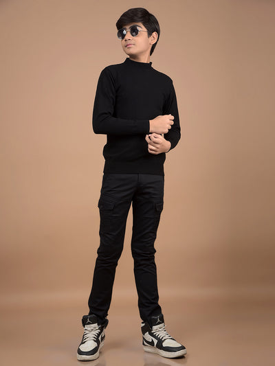 Black High Neck Sweater-Boys Sweaters-Crimsoune Club