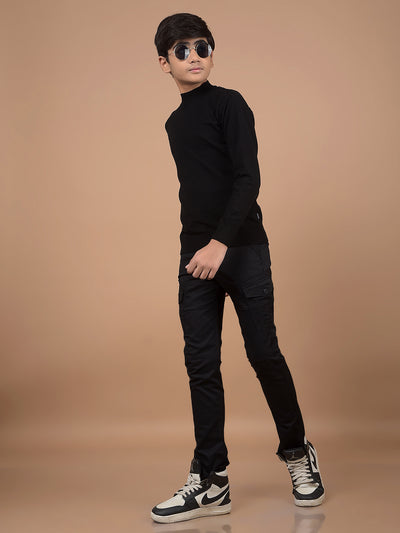 Black High Neck Sweater-Boys Sweaters-Crimsoune Club