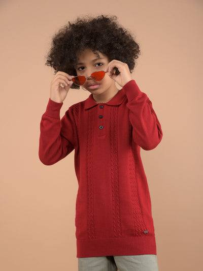 Red 100% Cotton Sweater-Boys Sweaters-Crimsoune Club