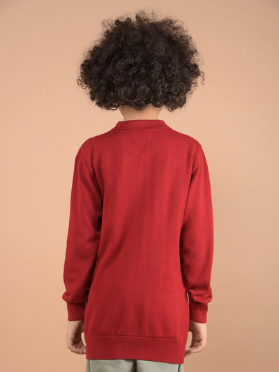 Red 100% Cotton Sweater-Boys Sweaters-Crimsoune Club