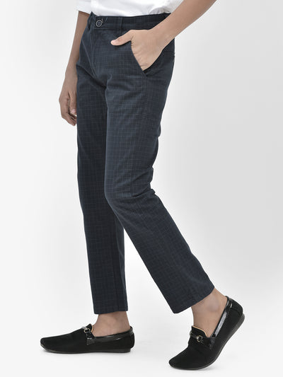 Checked Navy Blue Trousers-Boys Trousers-Crimsoune Club