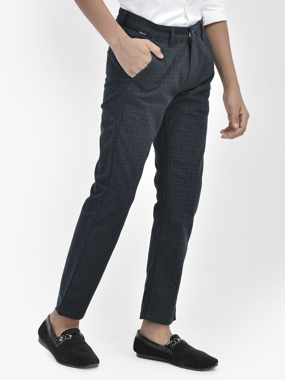 Checked Navy Blue Trousers-Boys Trousers-Crimsoune Club