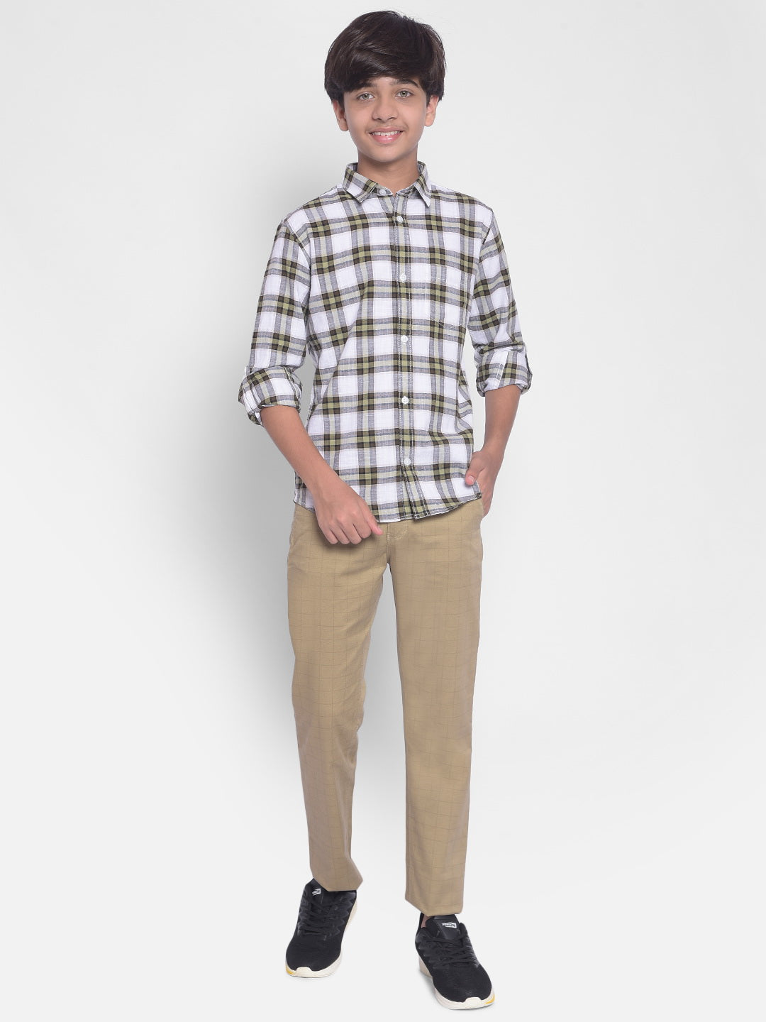 Beige Checked Trousers-Boys Trousers-Crimsoune Club