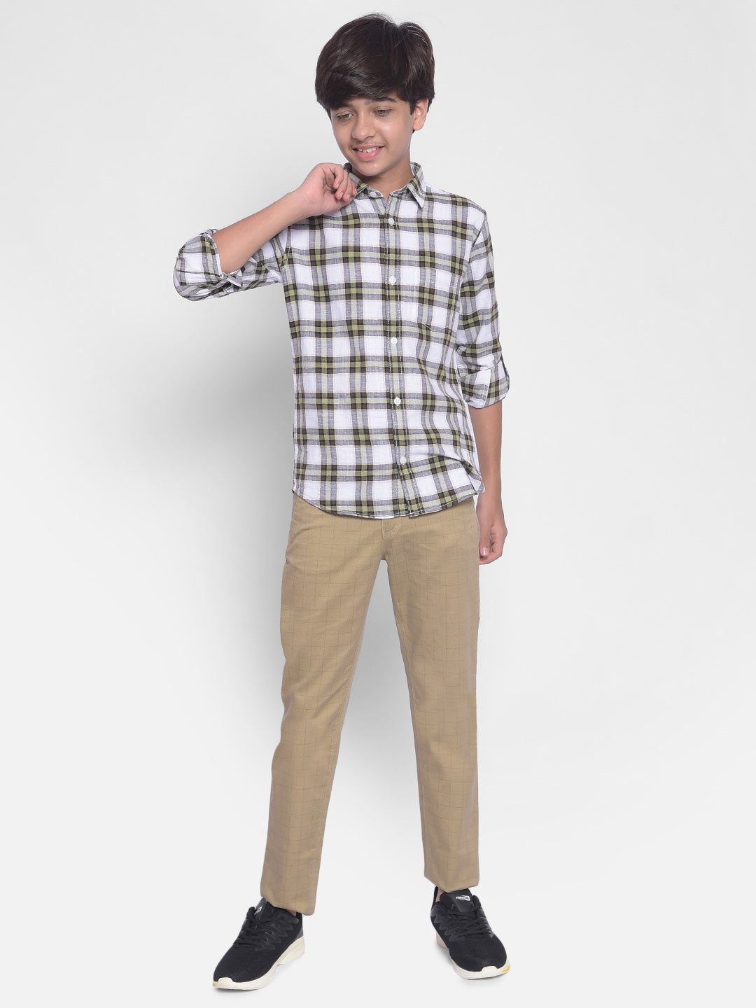 Beige Checked Trousers-Boys Trousers-Crimsoune Club