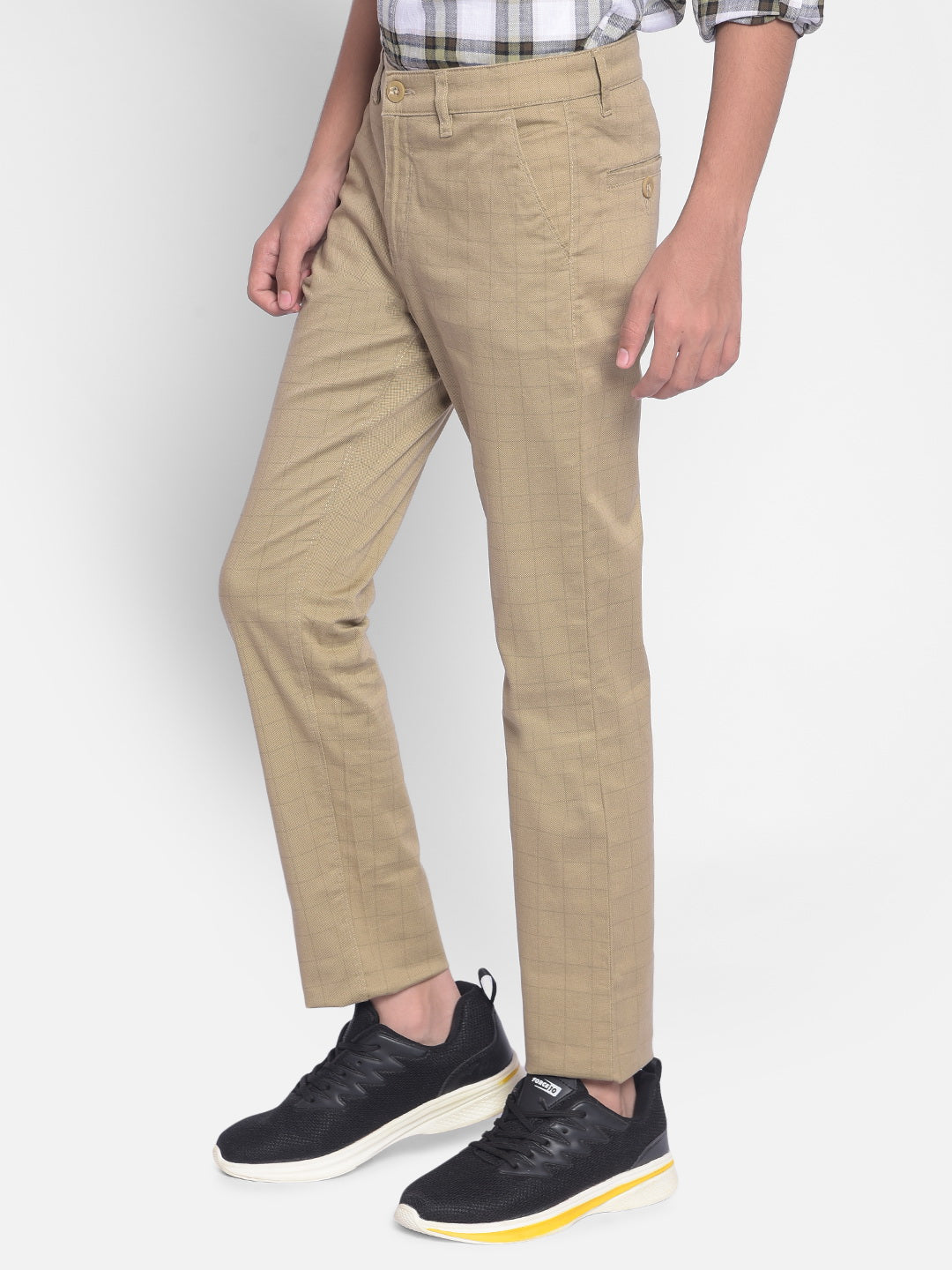 Beige Checked Trousers-Boys Trousers-Crimsoune Club