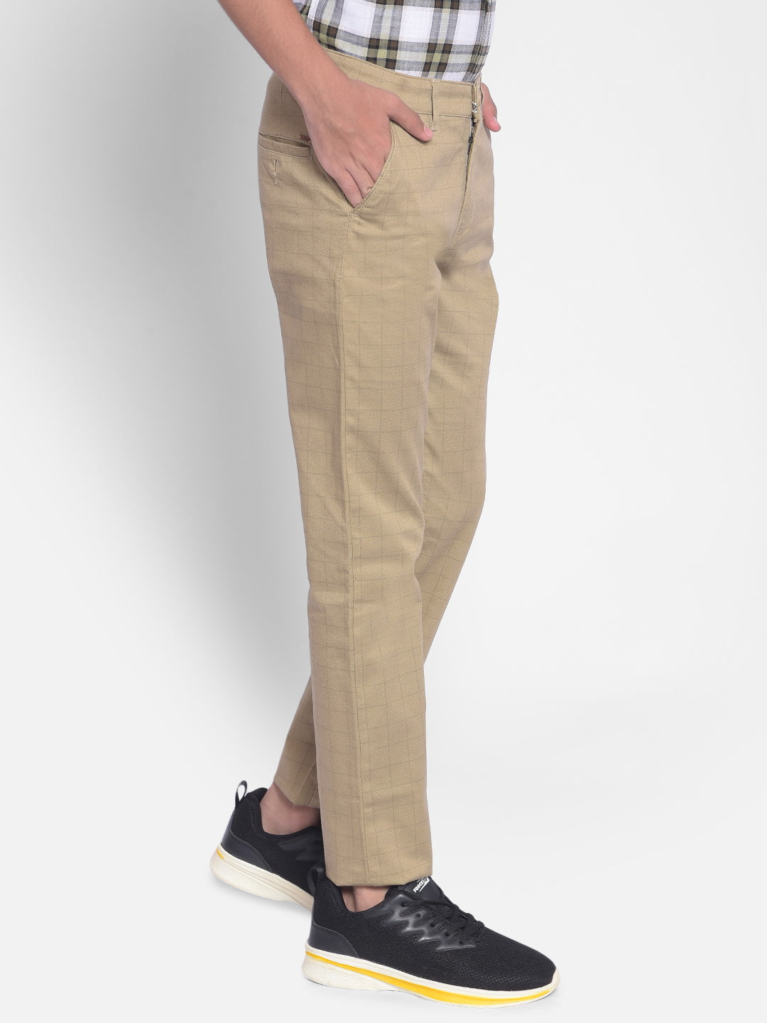 Beige Checked Trousers-Boys Trousers-Crimsoune Club