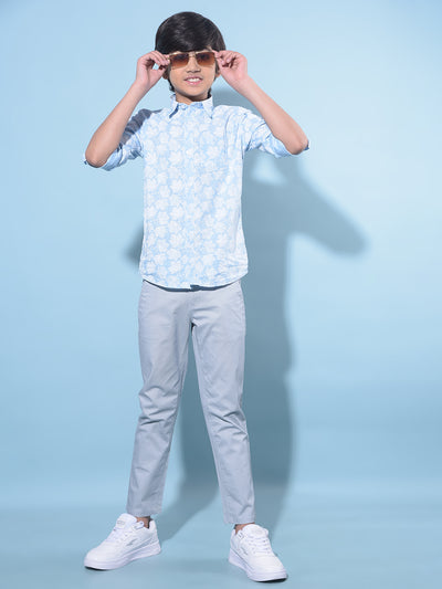 Blue Printed Cotton Chinos Trousers-Boys Trousers-Crimsoune Club