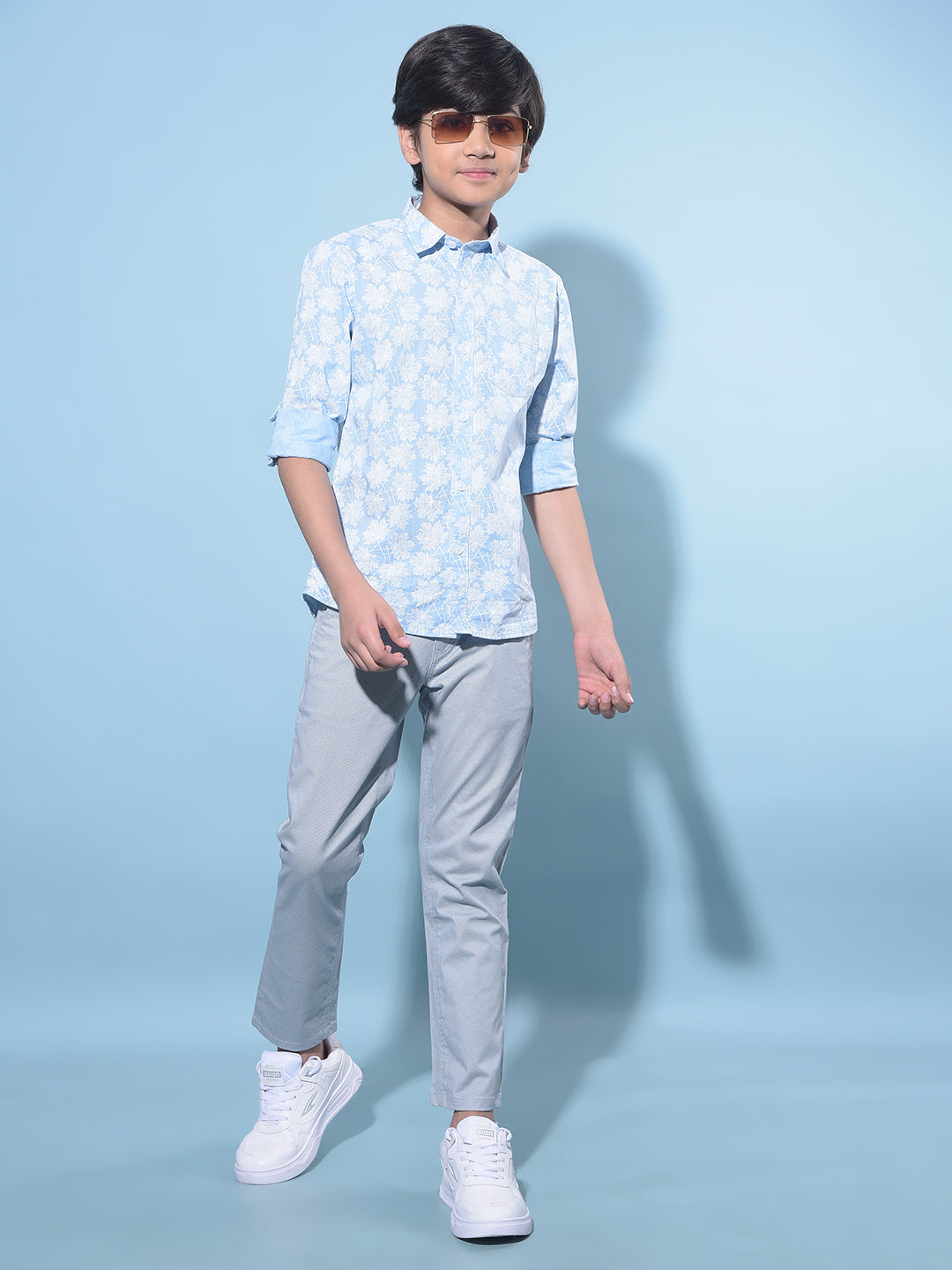 Blue Printed Cotton Chinos Trousers-Boys Trousers-Crimsoune Club