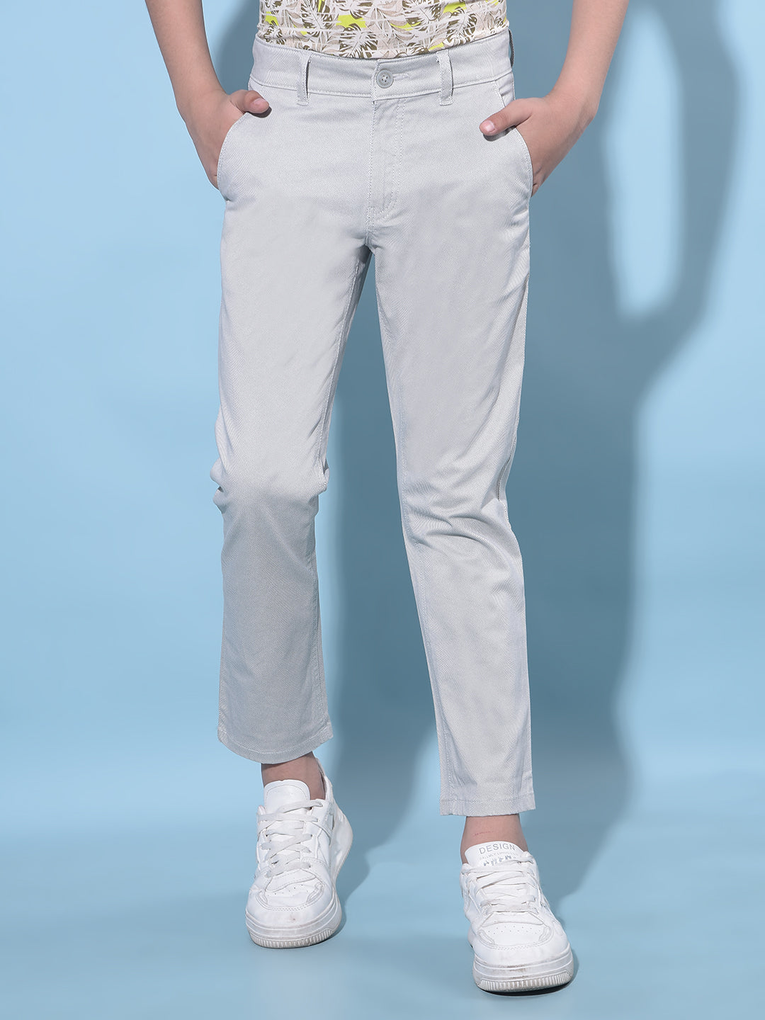 Grey Printed Cotton Chinos Trousers-Boys Trousers-Crimsoune Club