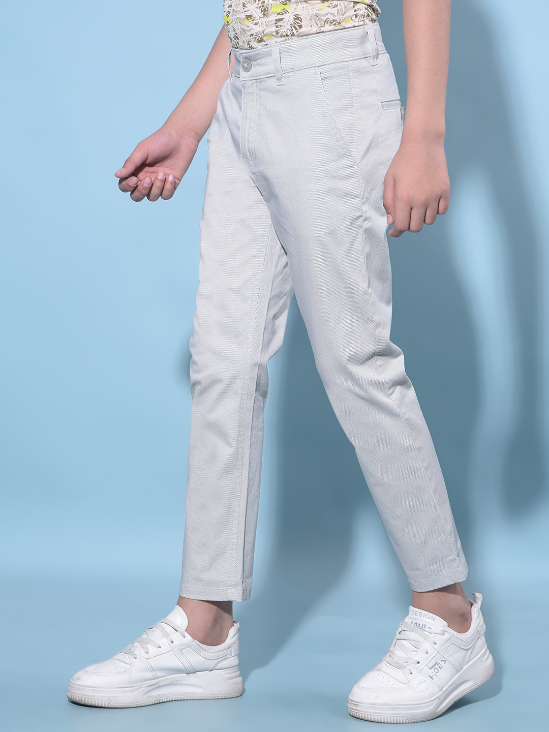 Grey Printed Cotton Chinos Trousers-Boys Trousers-Crimsoune Club