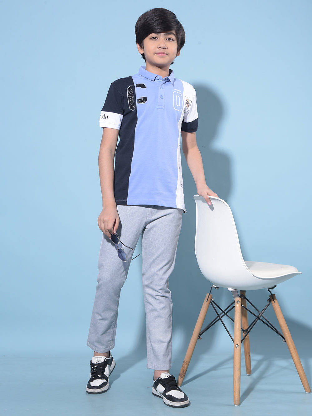 Grey Printed Cotton Chinos Trousers-Boys Trousers-Crimsoune Club