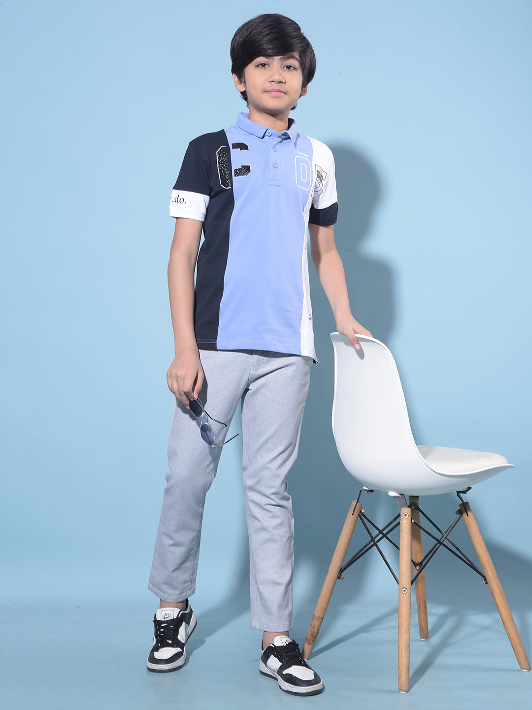Grey Printed Cotton Chinos Trousers-Boys Trousers-Crimsoune Club