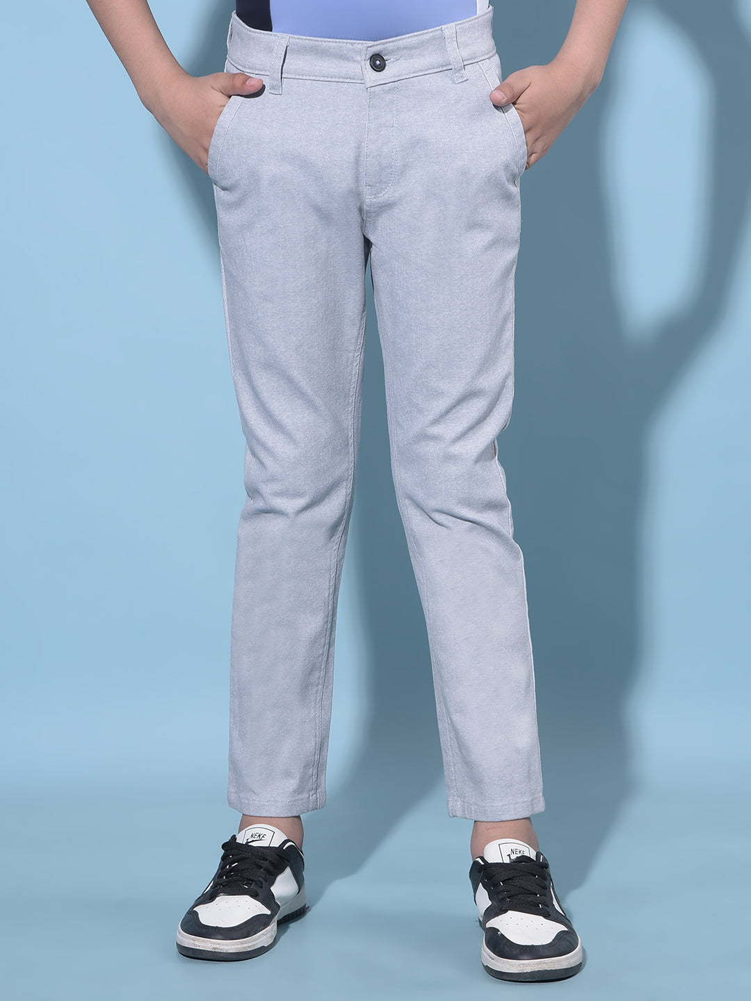 Grey Printed Cotton Chinos Trousers-Boys Trousers-Crimsoune Club