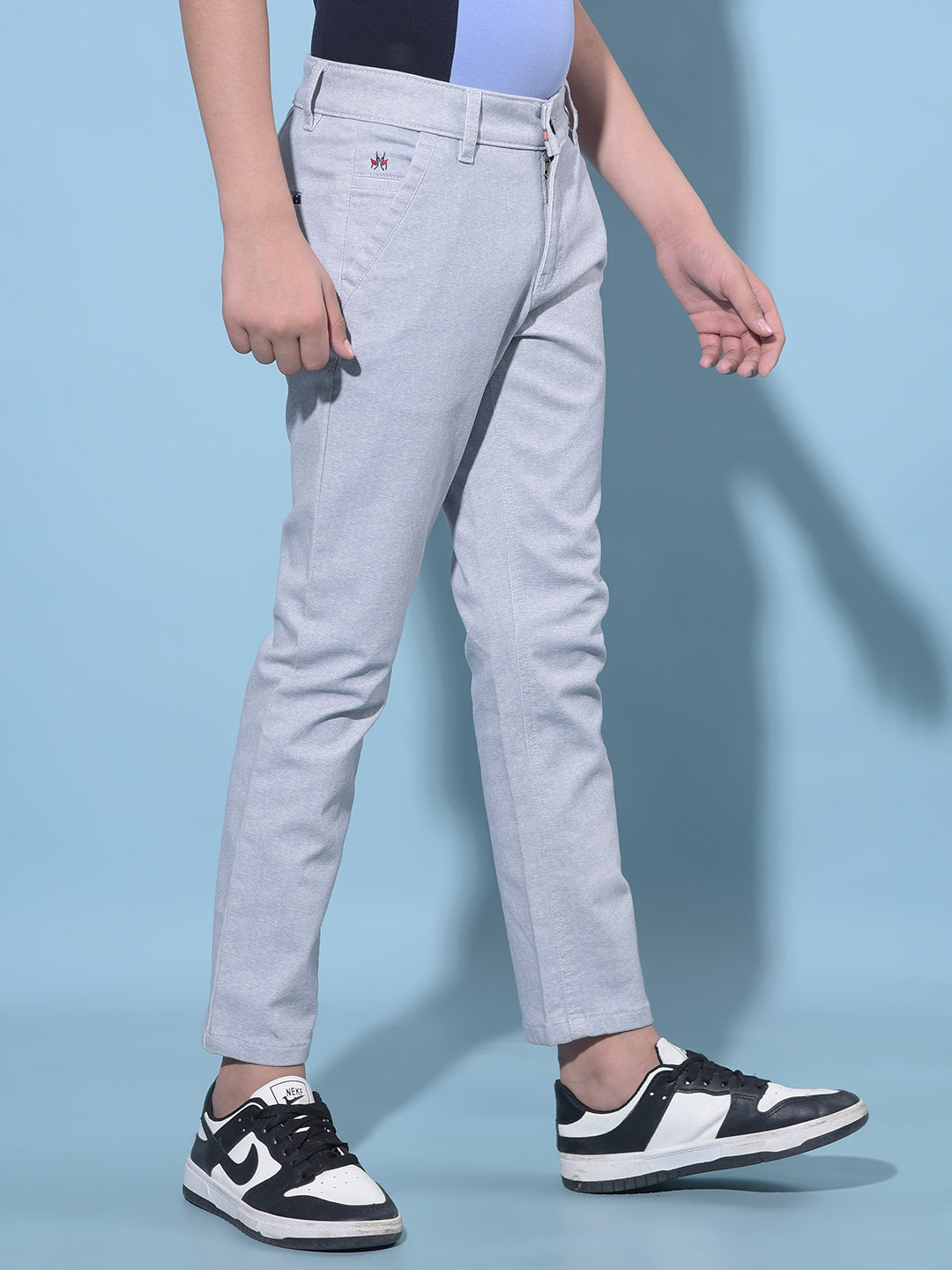 Grey Printed Cotton Chinos Trousers-Boys Trousers-Crimsoune Club