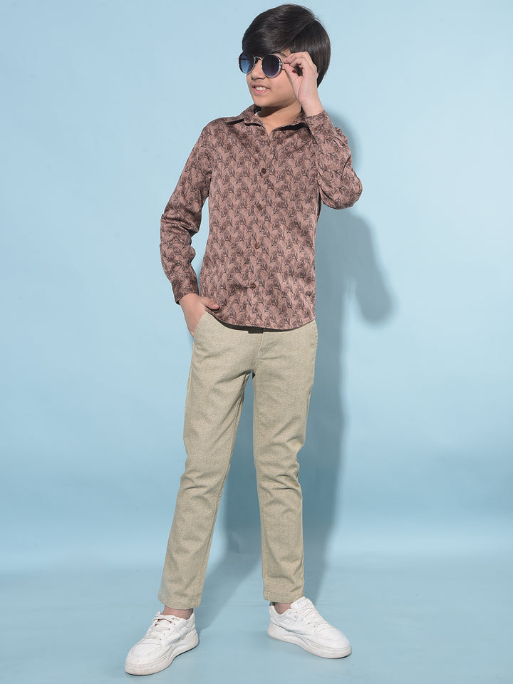 Khaki Printed Trousers-Boys Trousers-Crimsoune Club