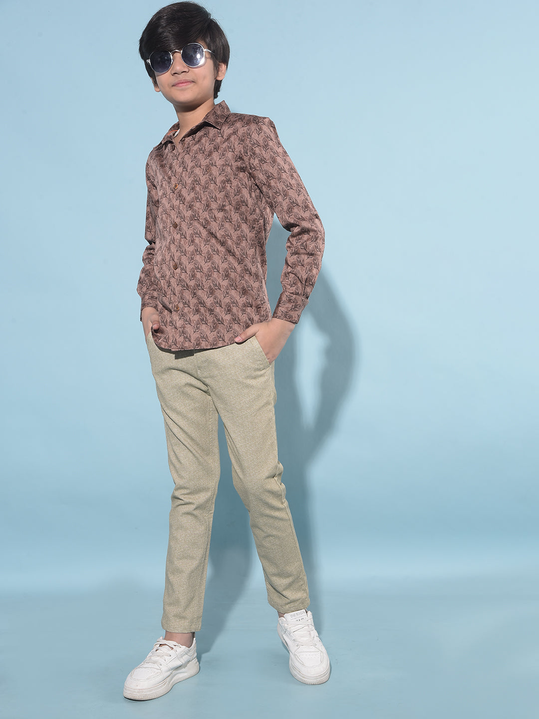 Khaki Printed Trousers-Boys Trousers-Crimsoune Club