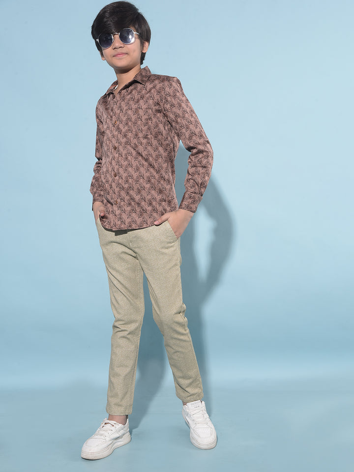 Khaki Printed Trousers-Boys Trousers-Crimsoune Club
