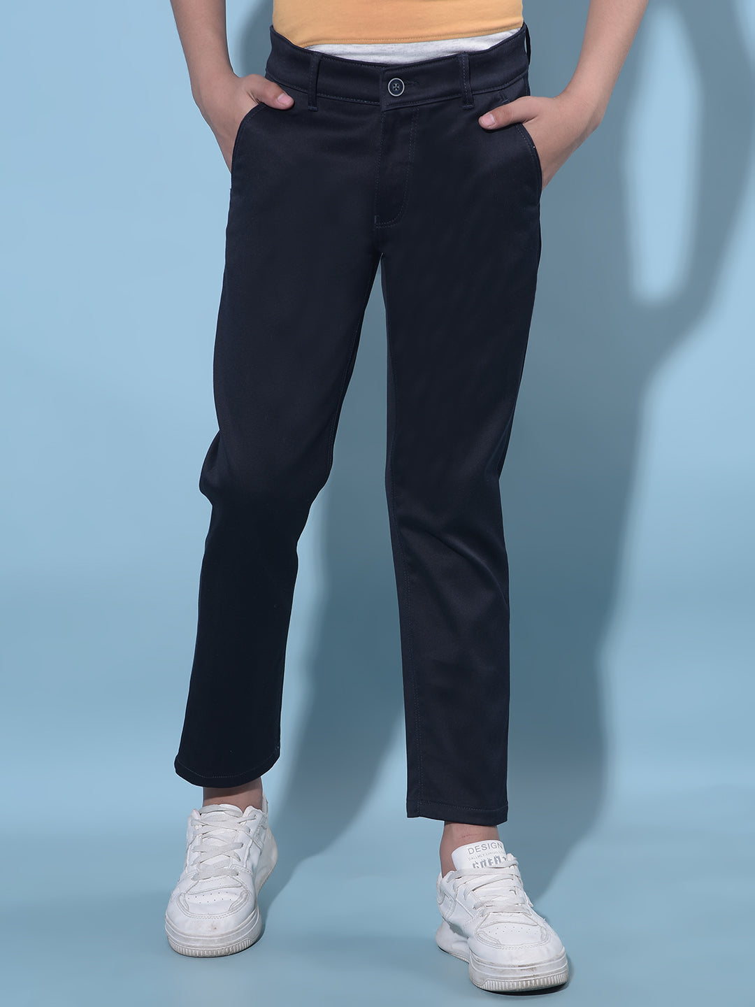 Navy Blue Cotton Chinos Trousers-Boys Trousers-Crimsoune Club
