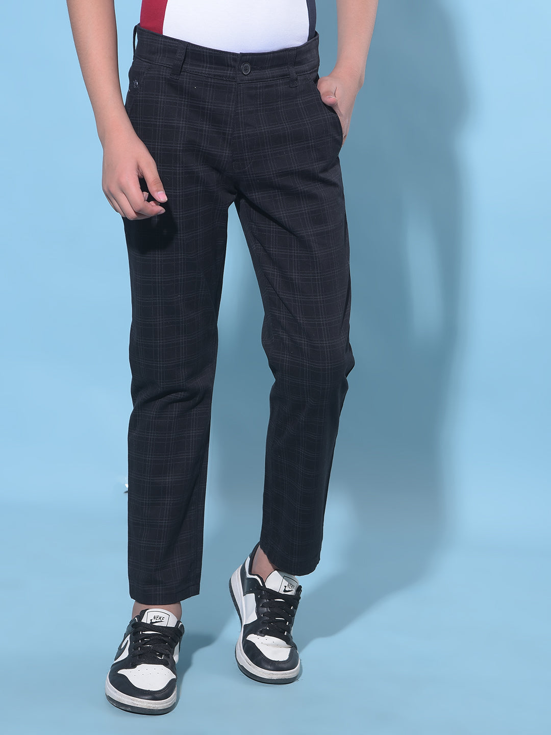 Black Tartan Check Trousers-Boys Trousers-Crimsoune Club