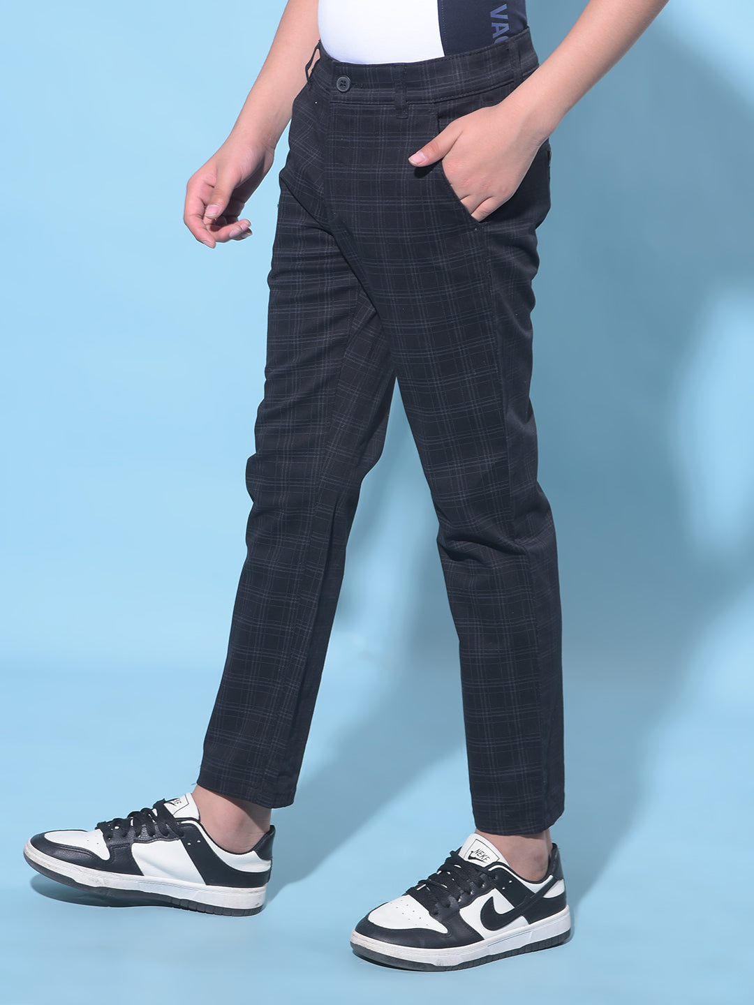 Black Tartan Check Trousers-Boys Trousers-Crimsoune Club