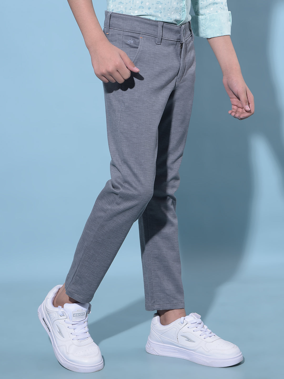 Blue Printed Cotton Chinos Trousers-Boys Trousers-Crimsoune Club