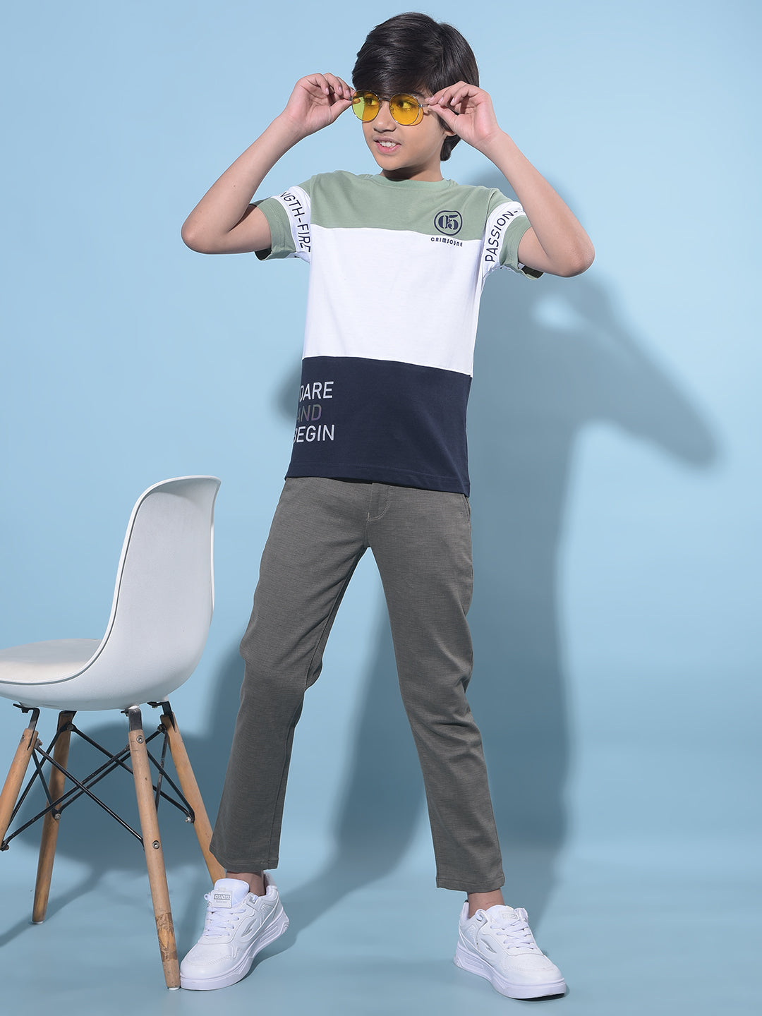 Olive Printed Cotton Chinos Trousers-Boys Trousers-Crimsoune Club