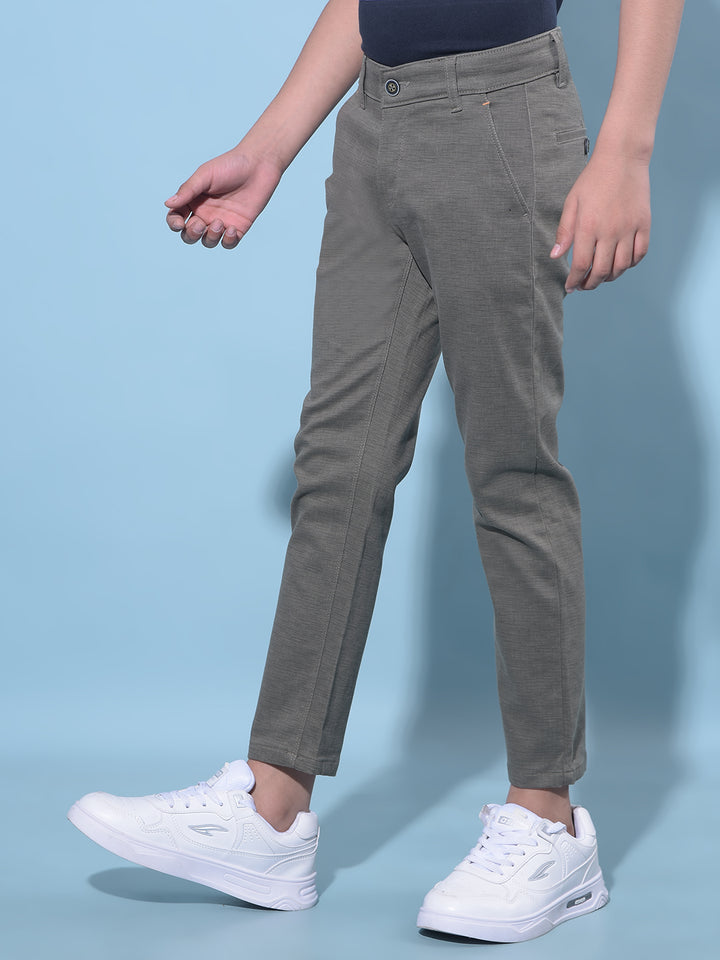 Olive Printed Cotton Chinos Trousers-Boys Trousers-Crimsoune Club