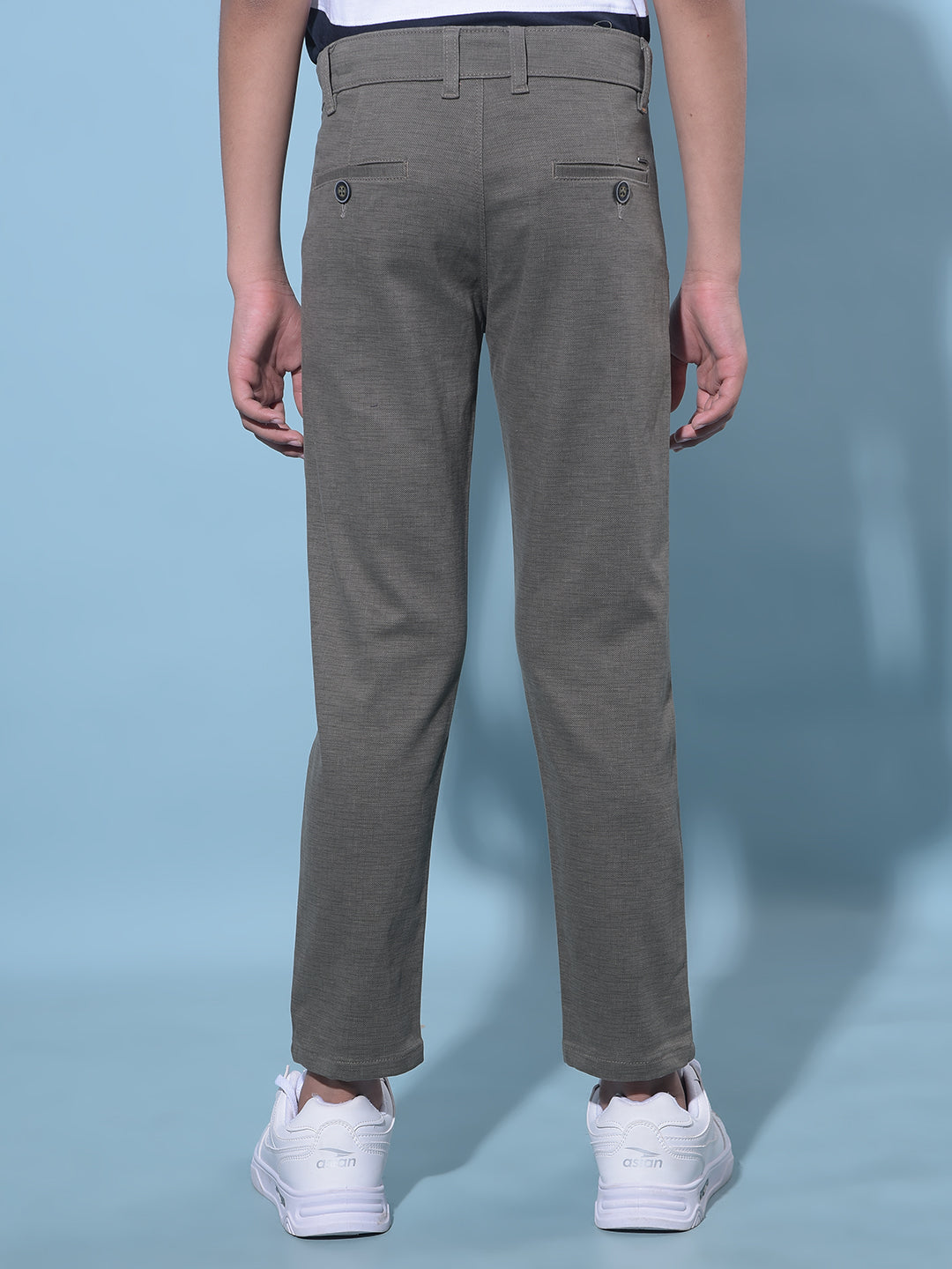 Olive Printed Cotton Chinos Trousers-Boys Trousers-Crimsoune Club