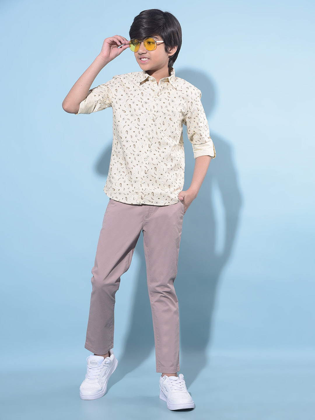 Brown Cotton Chinos Trousers-Boys Trousers-Crimsoune Club
