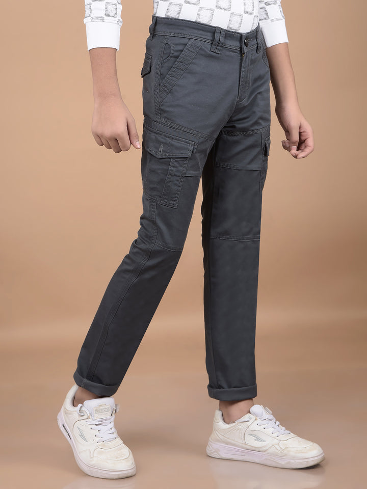 Grey Cargo Trousers-Boys Trousers-Crimsoune Club