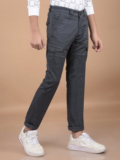 Grey Cargo Trousers-Boys Trousers-Crimsoune Club