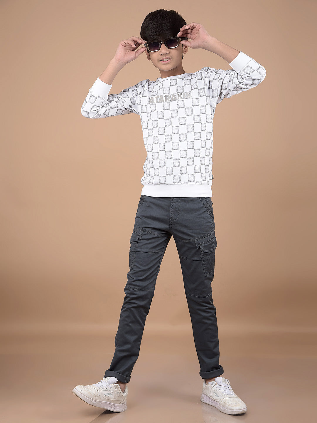 Grey Cargo Trousers-Boys Trousers-Crimsoune Club
