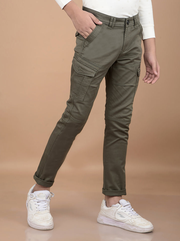 Olive Cargo Trousers-Boys Trousers-Crimsoune Club