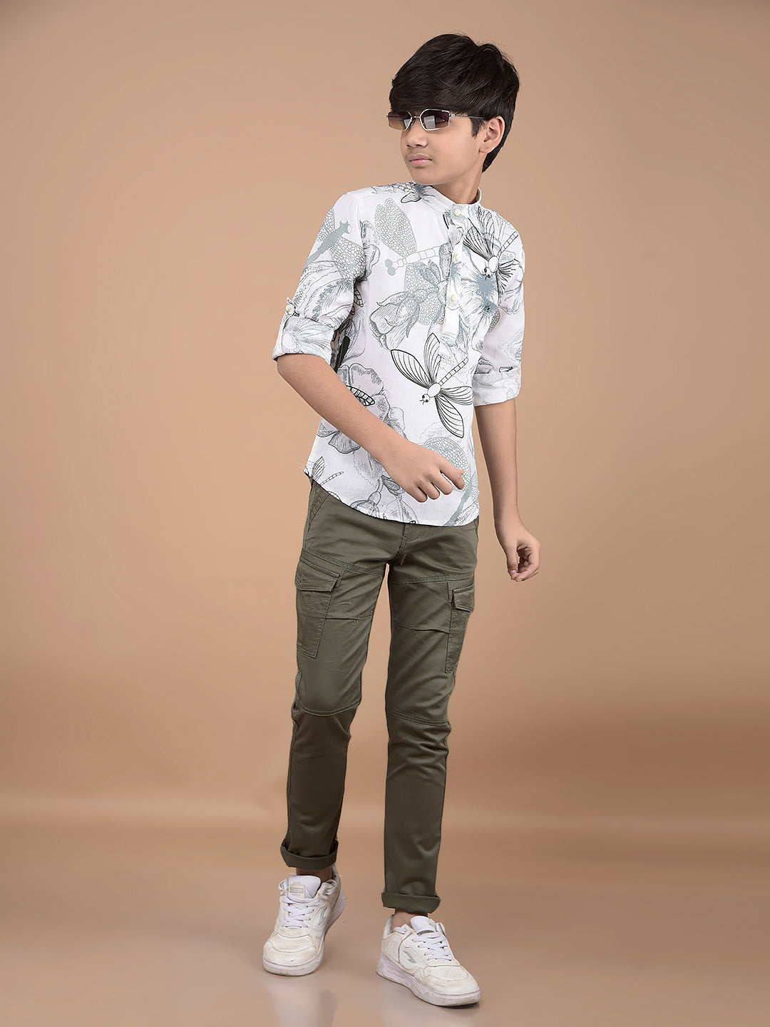 Olive Cargo Trousers-Boys Trousers-Crimsoune Club