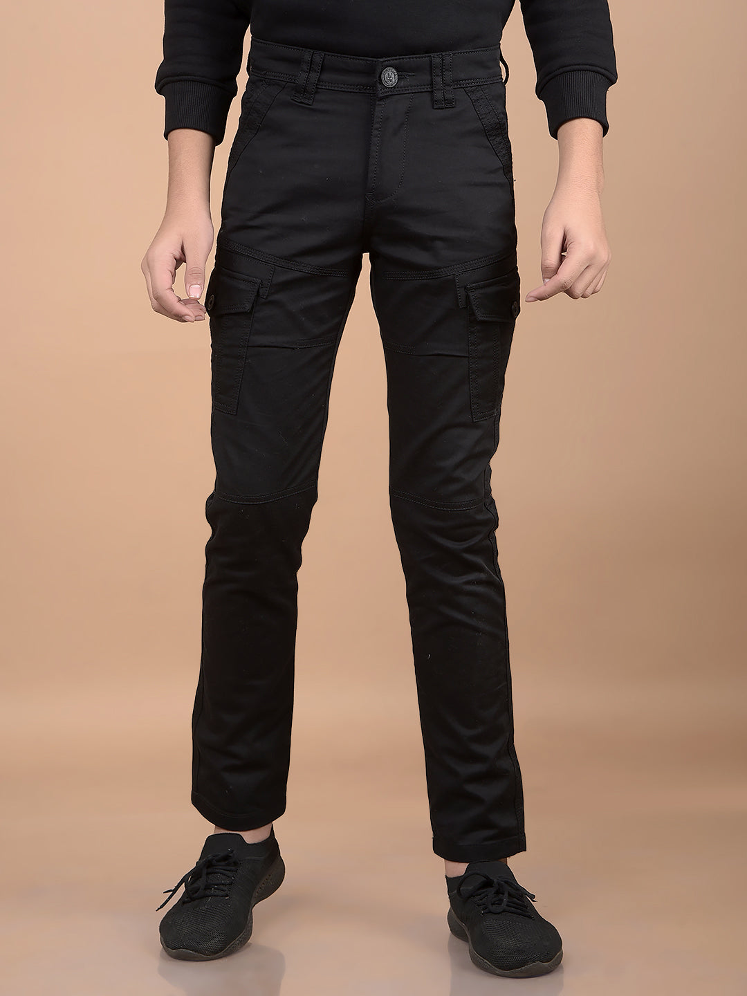 Black Cargo Trousers-Boys Trousers-Crimsoune Club