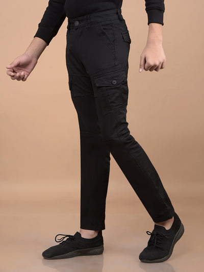 Black Cargo Trousers-Boys Trousers-Crimsoune Club