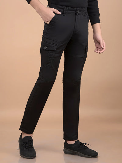 Black Cargo Trousers-Boys Trousers-Crimsoune Club