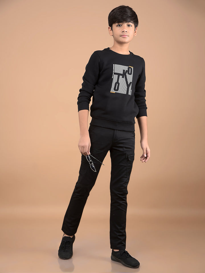Black Cargo Trousers-Boys Trousers-Crimsoune Club