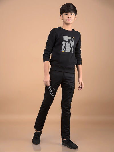 Black Cargo Trousers-Boys Trousers-Crimsoune Club