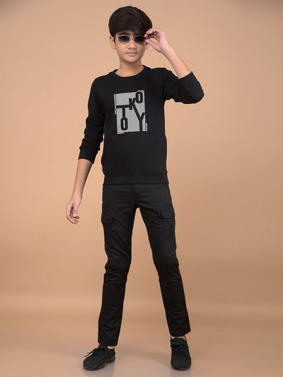 Black Cargo Trousers-Boys Trousers-Crimsoune Club