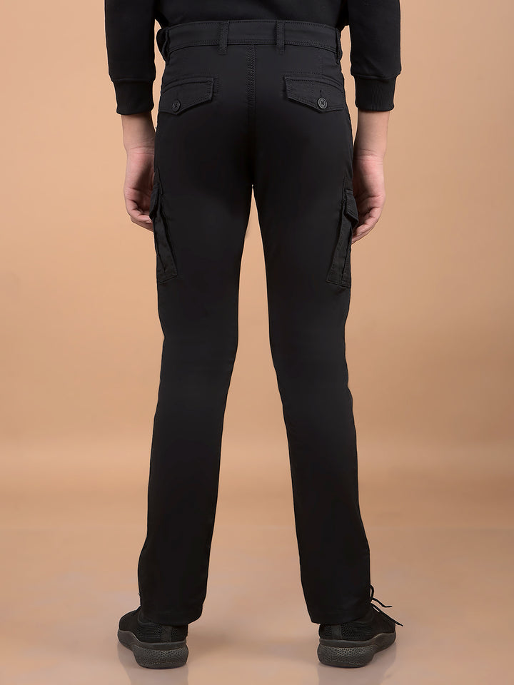 Black Cargo Trousers-Boys Trousers-Crimsoune Club